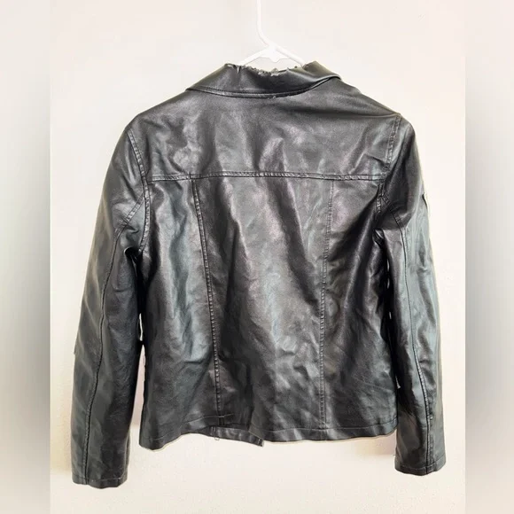 Black Faux Leather Hot & Delicious Jacket w/ Lots of Patches size Small - Picture 3 of 8
